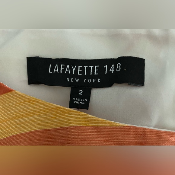 Lafayette 148 New York Twiggy Sleeveless Woven Stripe Sunset Multi Shift Dress. - Picture 6 of 7